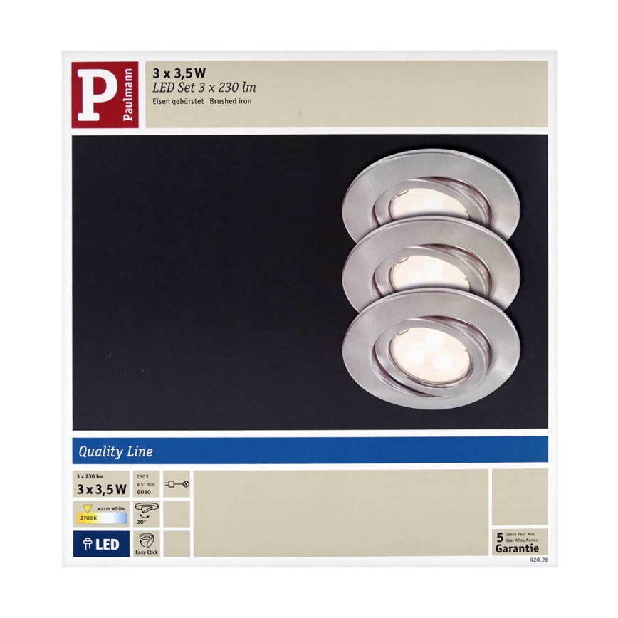 Paulmann 92026 - SET 3x LED Podhľadové svietidlo QUALITY LINE 3xGU10-LED/3,5W