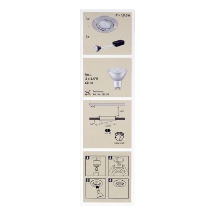 Paulmann 92026 - SET 3x LED Podhľadové svietidlo QUALITY LINE 3xGU10-LED/3,5W