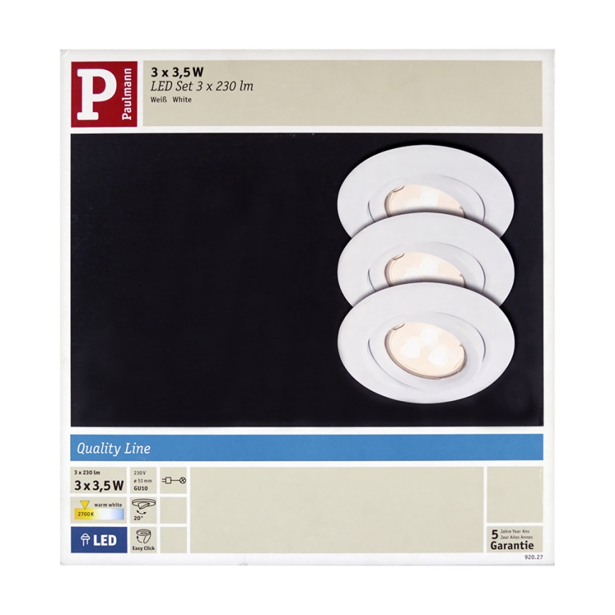Paulmann 92027 - SET 3x LED Podhľadové svietidlo QUALITY LINE 3xGU10-LED/3,5W