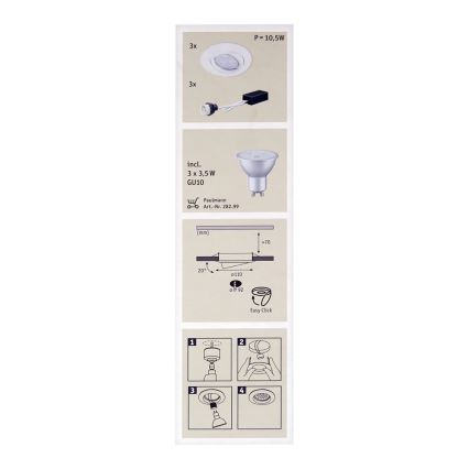 Paulmann 92027 - SET 3x LED Podhľadové svietidlo QUALITY LINE 3xGU10-LED/3,5W