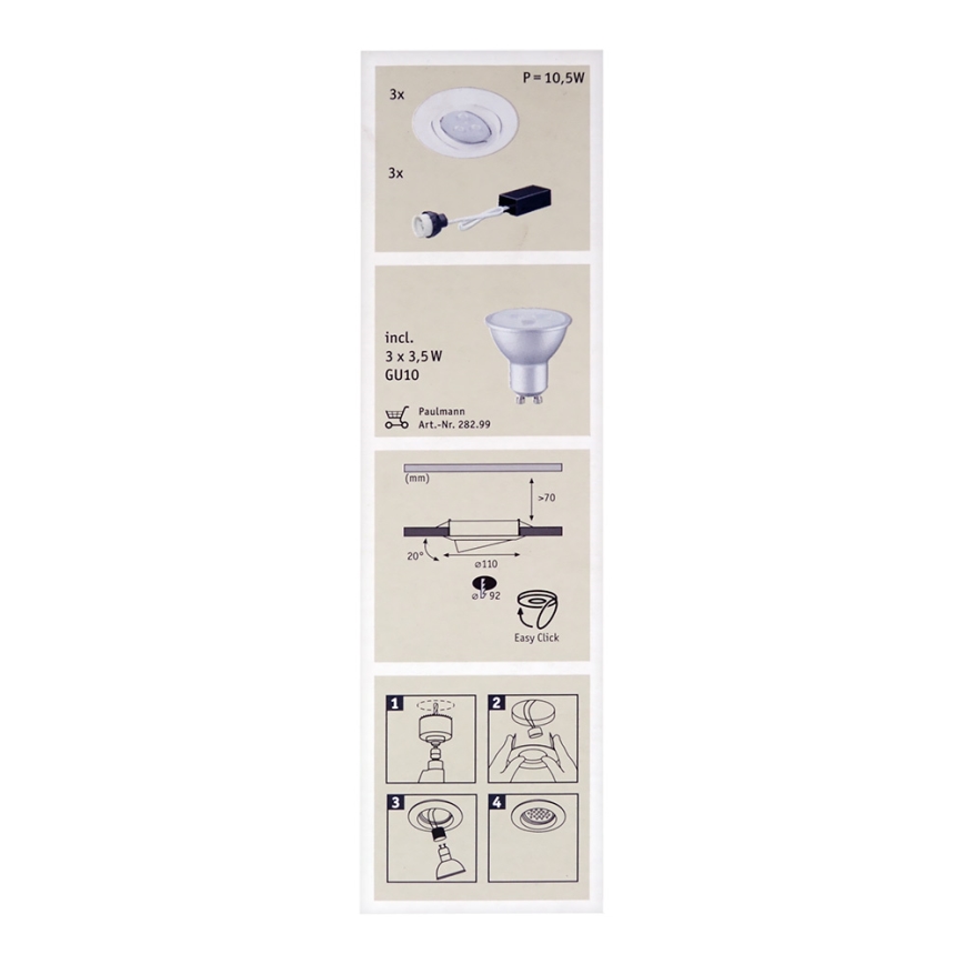 Paulmann 92027 - SET 3x LED Podhľadové svietidlo QUALITY LINE 3xGU10-LED/3,5W