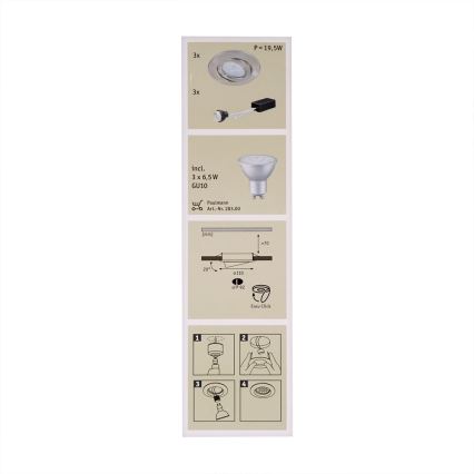 Paulmann 92028 - SADA 3xLED-GU10/6,5W Podhľadové svietidlo QUALITY LINE 230V