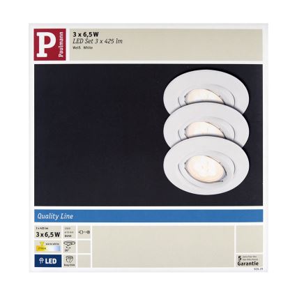 Paulmann 92029 - SADA 3xLED-6,5W Podhľadové svietidlo QUALITY 230V