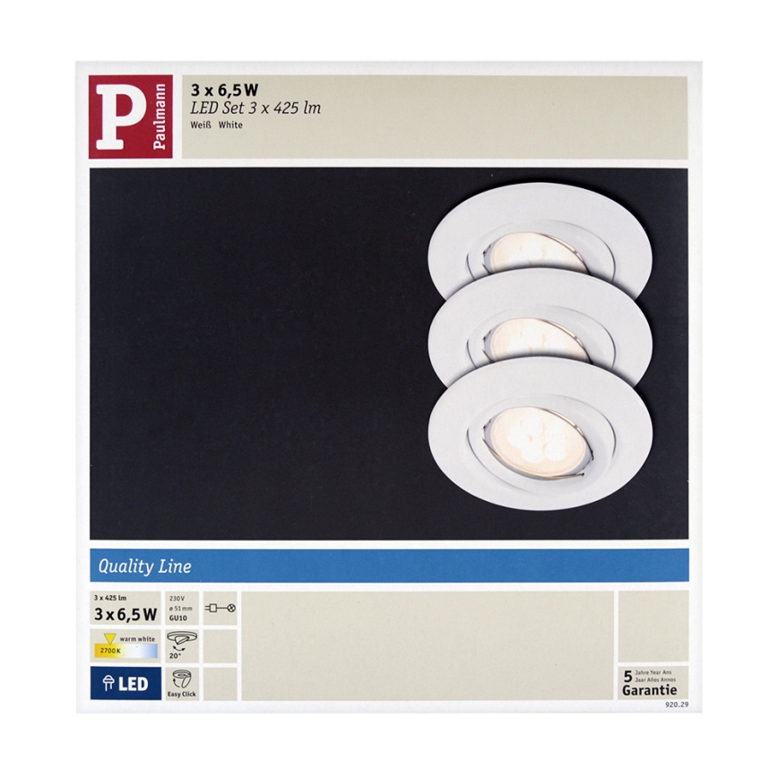 Paulmann 92029 - SADA 3xLED-6,5W Podhľadové svietidlo QUALITY 230V