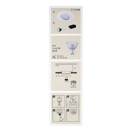 Paulmann 92029 - SADA 3xLED-6,5W Podhľadové svietidlo QUALITY 230V
