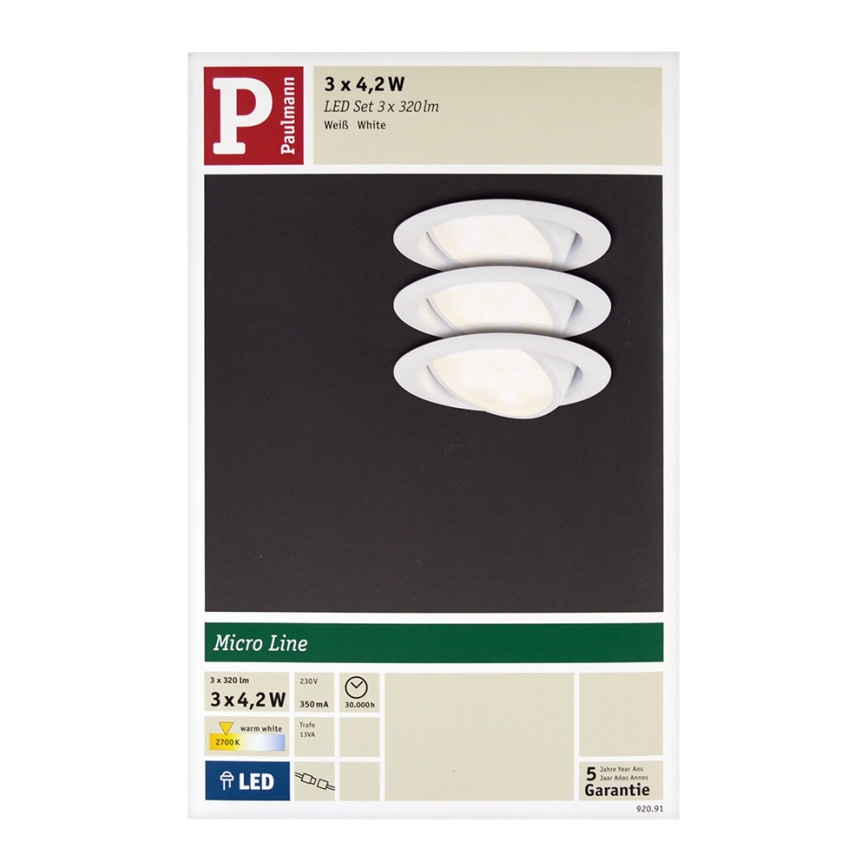 Paulmann 92091 - SADA 3x LED Podhľadové svietidlo 3xLED/4,2W/230V