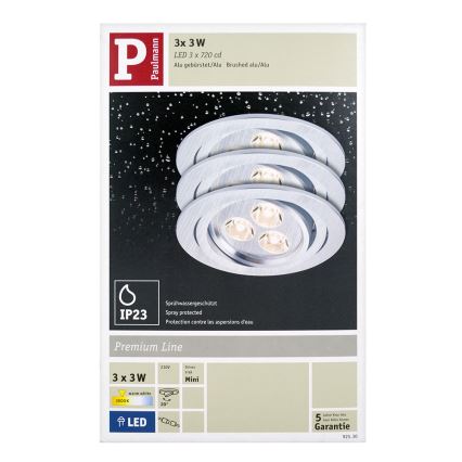 Paulmann 92530 - SADA 3xLED/3W Kúpeľňové podhľadové svietidlo PREMIUM LINE 230V