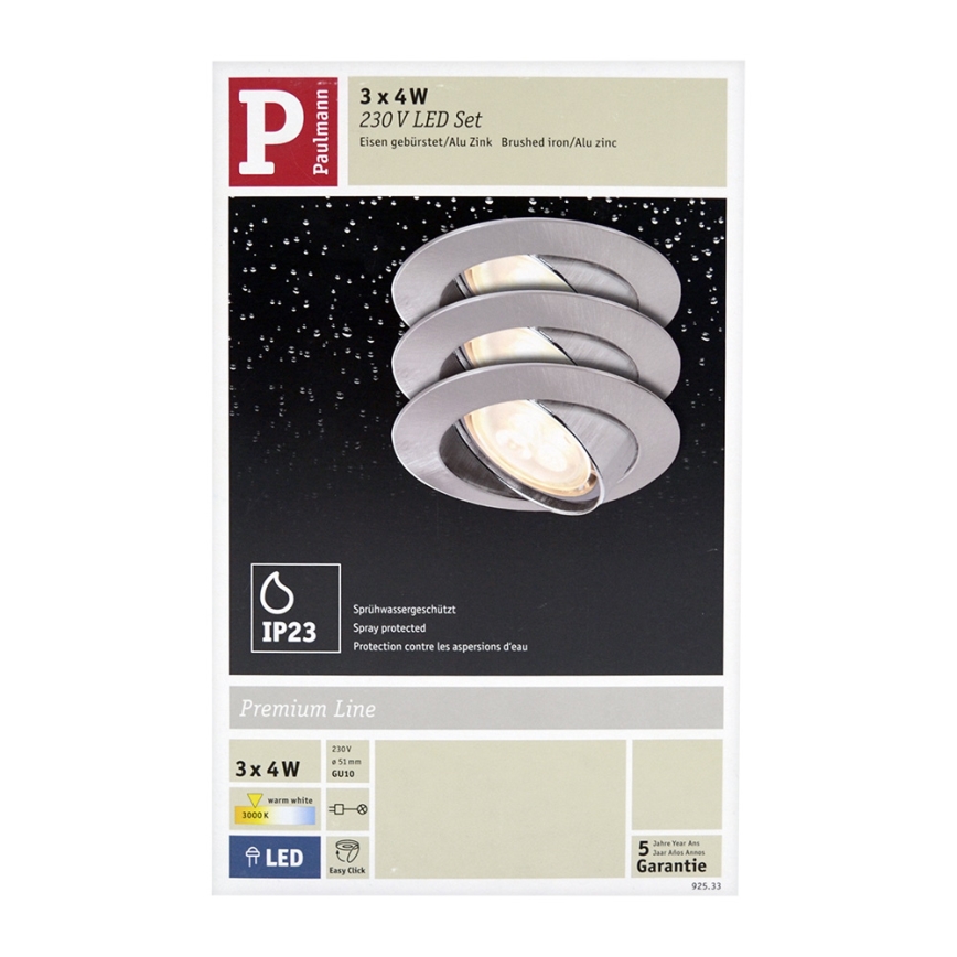 Paulmann 92533 - SET 3x Podhľadové svietidlo PREMIUM LINE 3xGU10-LED/4W/230V
