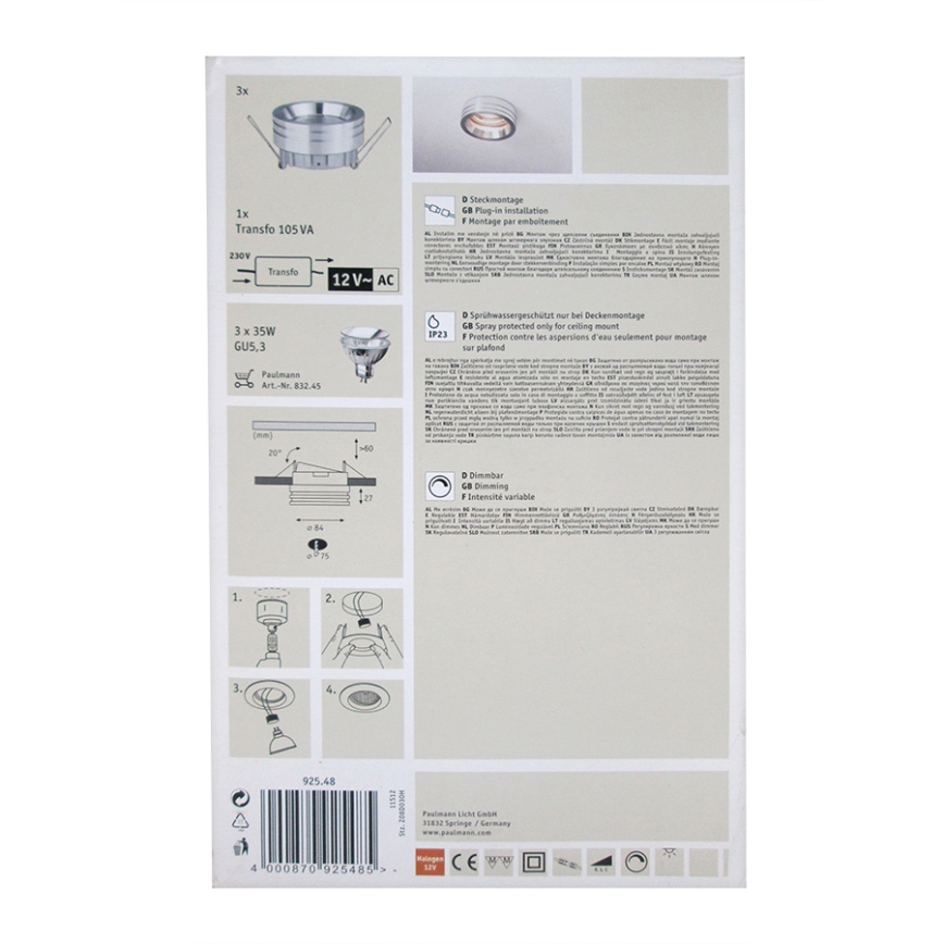 Paulmann 92548 - SET 3x Podhľadové svietidlo PREMIUM LINE 3xGU5,3/35W/230V/12V
