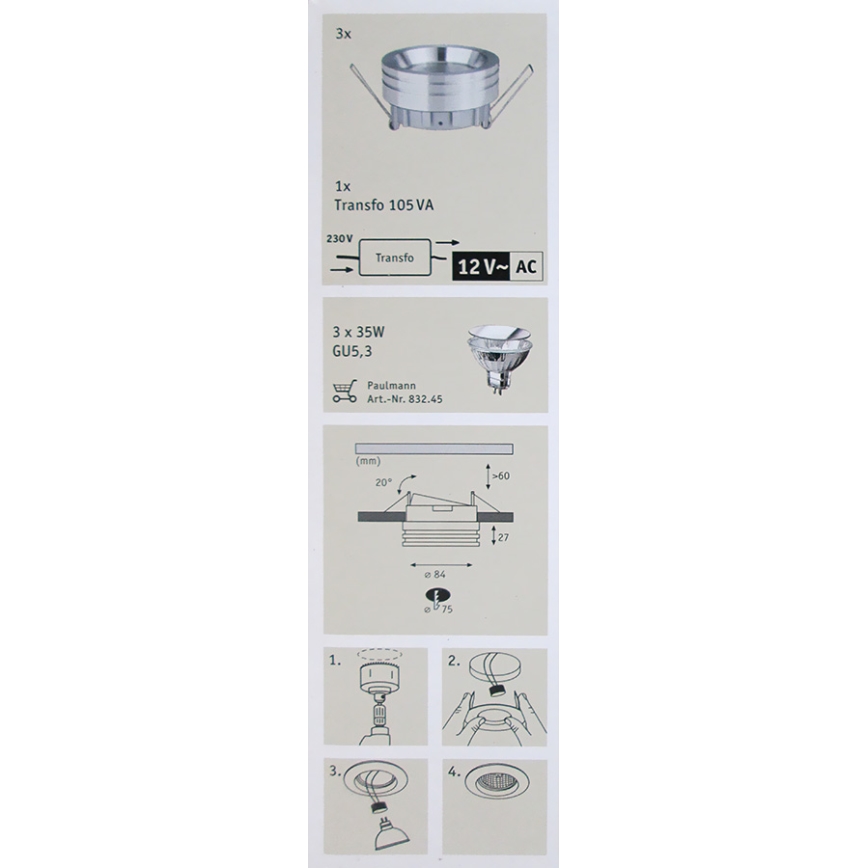Paulmann 92548 - SET 3x Podhľadové svietidlo PREMIUM LINE 3xGU5,3/35W/230V/12V