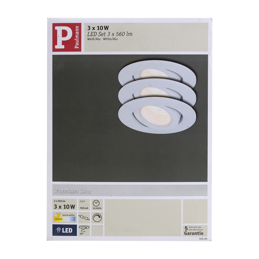 Paulmann 92685 - SET 3x 3x LED Podhľadové svietidlo PREMUIM LINE 3xLED/10W/230V