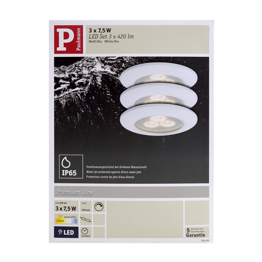 Paulmann 92686 - SET 3x 3x LED Podhľadové svietidlo PREMIUM LINE 3xLED/7,5W/230V