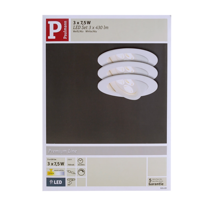Paulmann 92689 - SET 3x 3x LED Podhľadové svietidlo PREMIUM LINE 3xLED/7,5W/230V