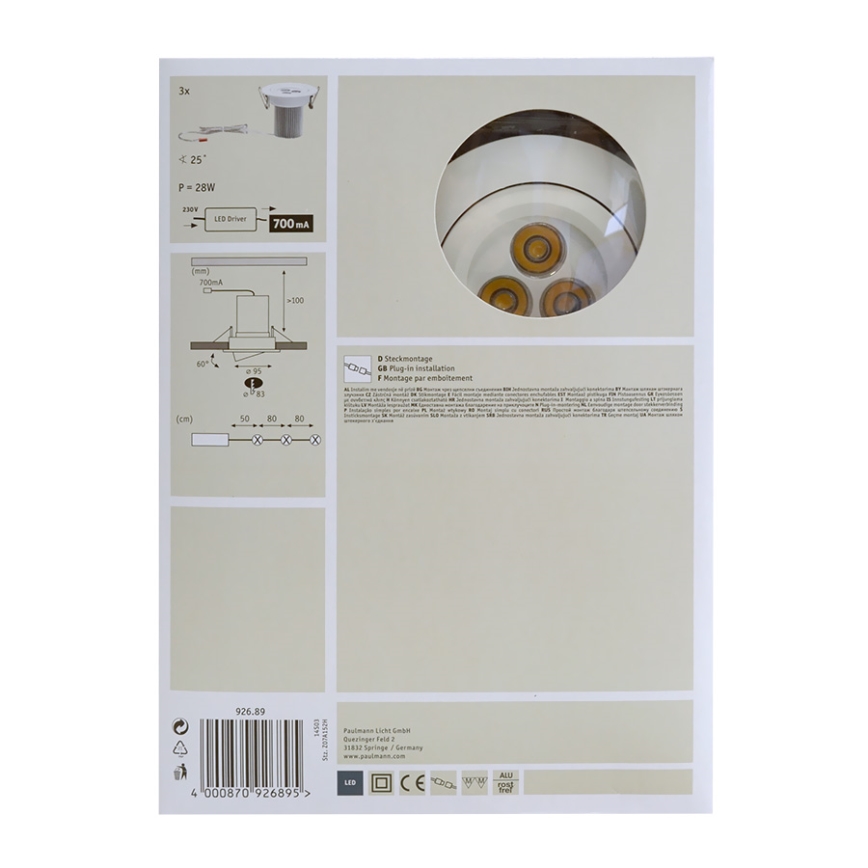 Paulmann 92689 - SET 3x 3x LED Podhľadové svietidlo PREMIUM LINE 3xLED/7,5W/230V