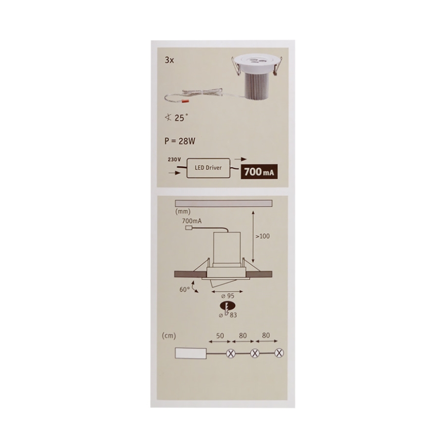 Paulmann 92689 - SET 3x 3x LED Podhľadové svietidlo PREMIUM LINE 3xLED/7,5W/230V