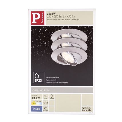 Paulmann 92709 - SADA 3xLED-GU10/8W Stmievateľné kúpeľňové podhľadové svietidlo PREMIUM 230V