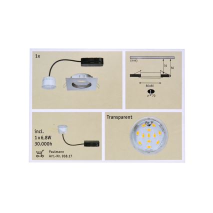 Paulmann 92761 - LED/6,8W Kúpeľňové podhľadové svietidlo COIN 230V IP44