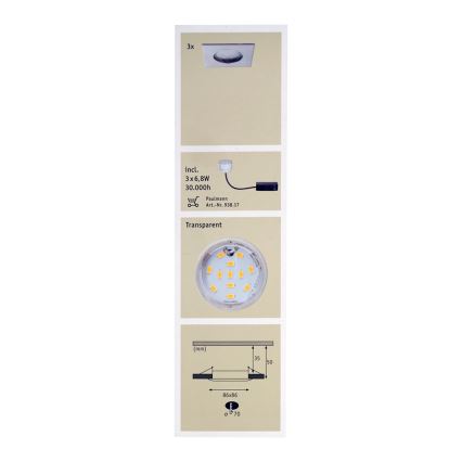 Paulmann 92762 - SADA 3x LED Kúpeľňové podhľadové svietidlo COIN 3xLED/6,8W/230V