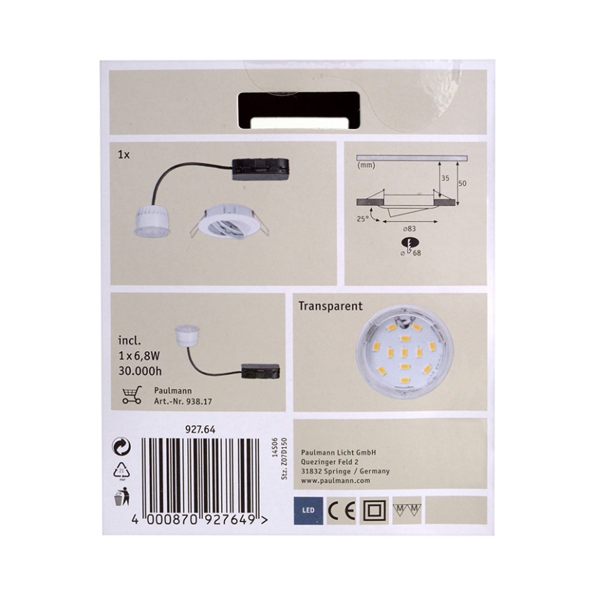 Paulmann  92764 - LED koupelnové podhledové svítidlo LED/6,8W/230V