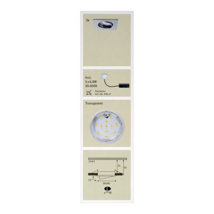 Paulmann 92773 - SADA 3x LED/6,8W Kúpeľňové podhľadové svietidlo COIN 230V
