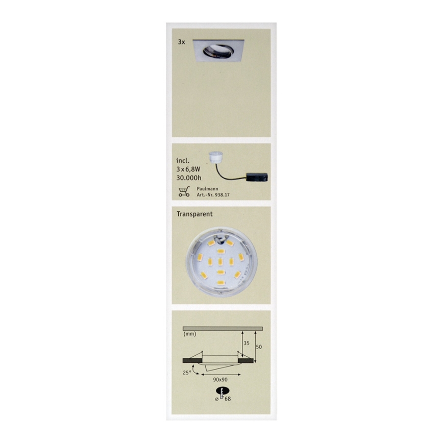 Paulmann 92773 - SADA 3x LED/6,8W Kúpeľňové podhľadové svietidlo COIN 230V