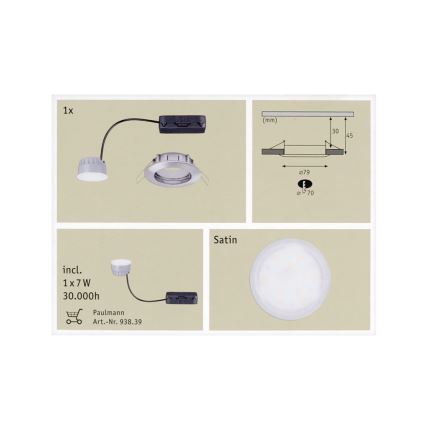 Paulmann 92826 - LED/7W IP44 Stmievateľné kúpeľňové podhľadové svietidlo COIN 230V