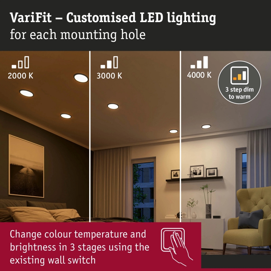 Paulmann 93102 - LED/16W IP44 Kúpeľňové zapustené stropné svietidlo AREO 230V 2000/3000/4000K priemer 23 cm čierne