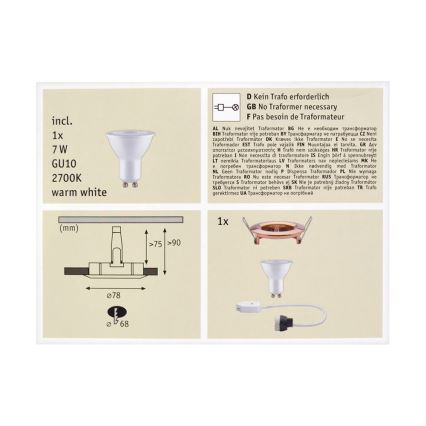 Paulmann 93596 - LED/1xGU10/7W IP44 Kúpeľňové podhľadové svietidlo NOVA 230V