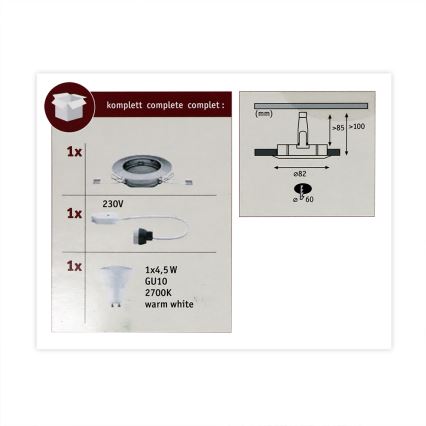 Paulmann 93659 - LED GU10/4,5W Podhľadové svietidlo COIN 230V