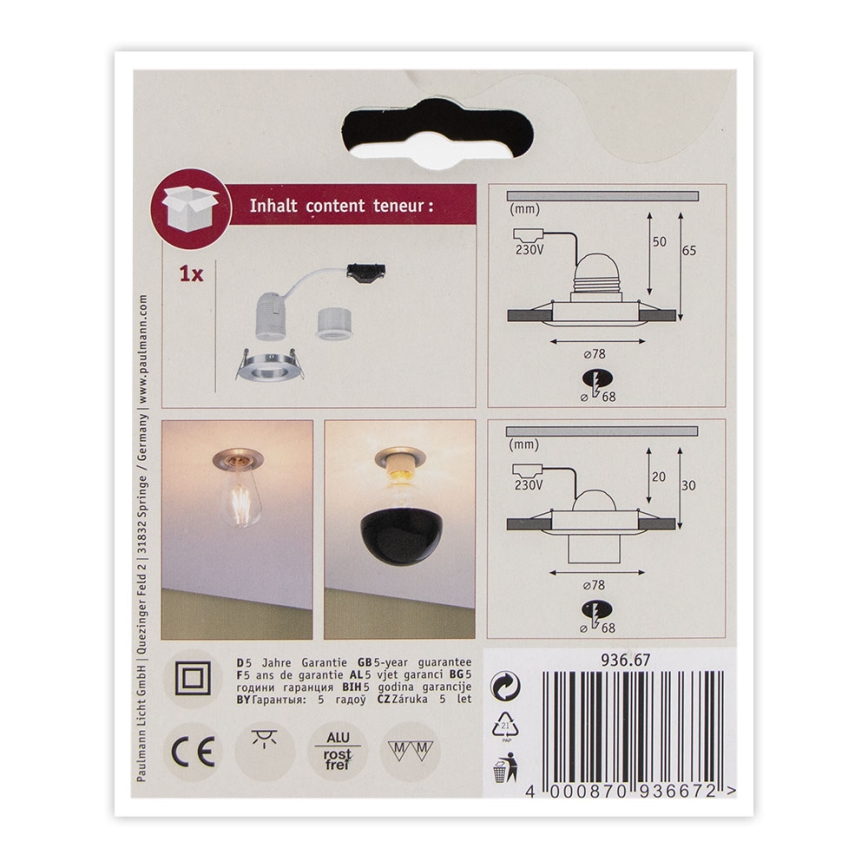 Paulmann 93667 - 1xE27/10W Podhľadové svietidlo NOVA 230V matný chróm