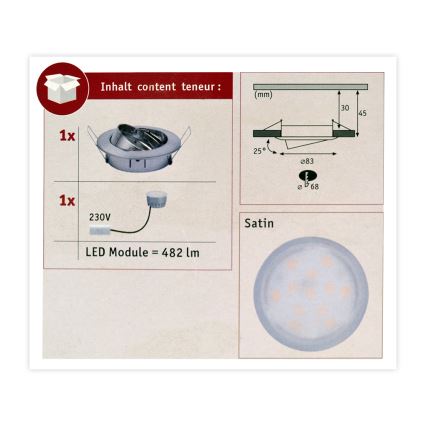 Paulmann 93963 - LED/7W IP23 Kúpeľňové stmievateľné podhľadové svietidlo COIN 230V