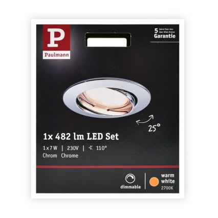 Paulmann 93965 - LED/7W Kúpeľňové stmievateľné svietidlo COIN 230V