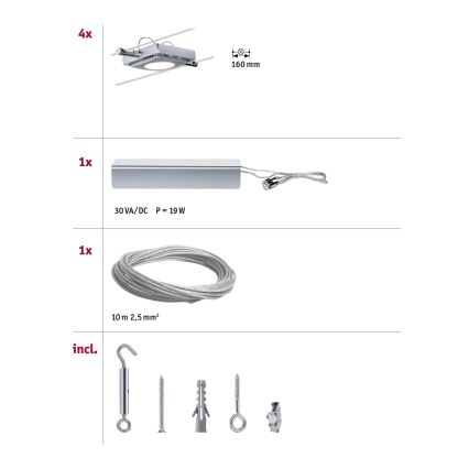 Paulmann 94107 - SADA 4xLED/4,3W Kompletný lankový systém MAC 230V matný chróm