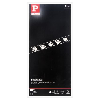 Paulmann 94134 - Súprava 5xGU5,3/10W Kompletný lankový systém MAC 230V biela
