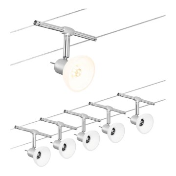 Paulmann 94136 - SADA 5xGU5,3/10W Kompletný lanový systém SHEELA 230V lesklý chróm