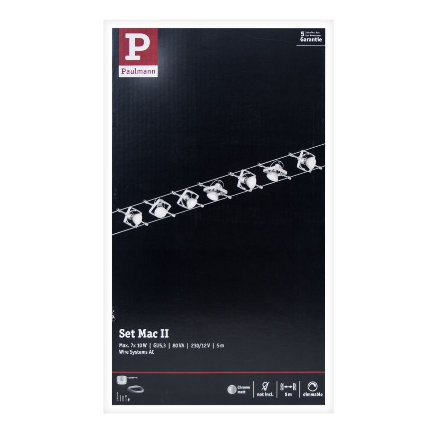 Paulmann 94152 - SADA 7xGU5,3/10W Kompletný lanový systém MAC 230V matný chróm