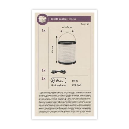 Paulmann 94169 - LED/0,2W IP44 Vonkajšie dekoračné svietidlo MOBILE 3,7V 900 mAh
