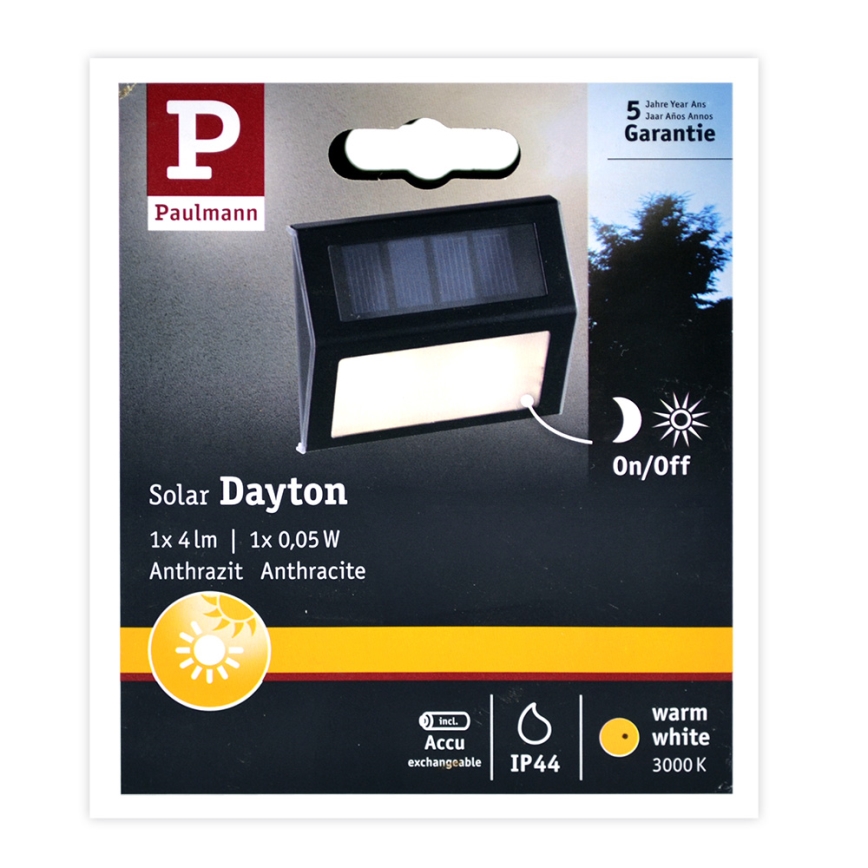Paulmann 94234 - LED/0,05W IP44 Vonkajšie solárne svietidlo so senzorom DAYTON 1,2V 400 mAh