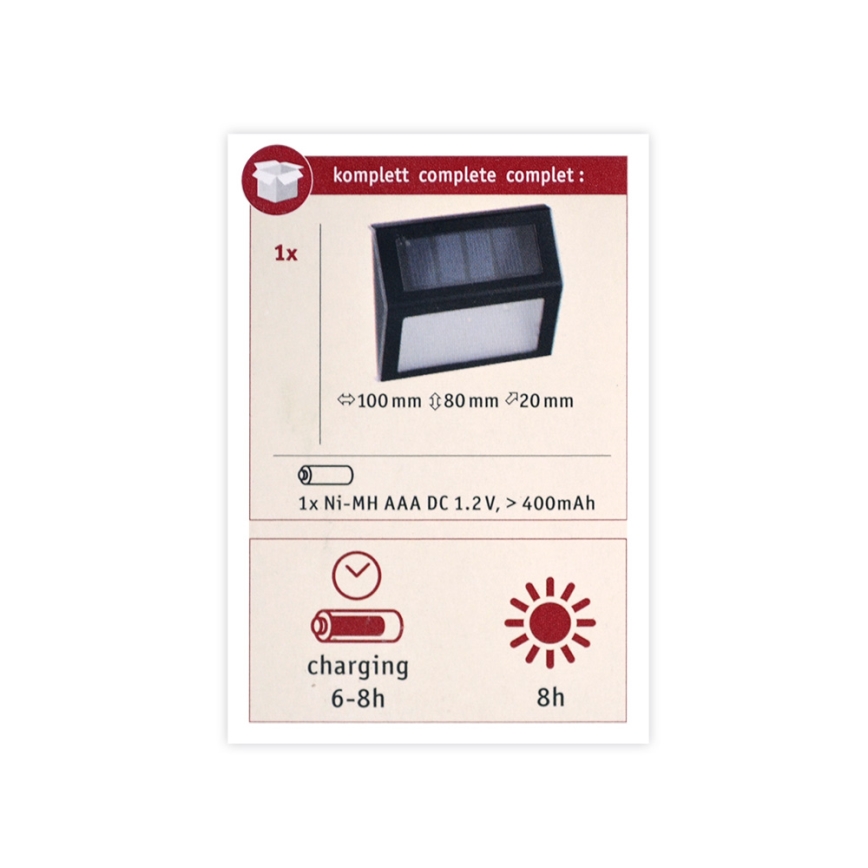 Paulmann 94234 - LED/0,05W IP44 Vonkajšie solárne svietidlo so senzorom DAYTON 1,2V 400 mAh