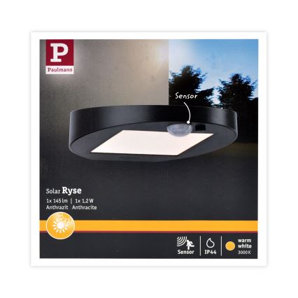 Paulmann 94246 - LED/1,2W IP44 Vonkajšie solárne svietidlo so senzorom RYSE 3,7V 1800 mAh