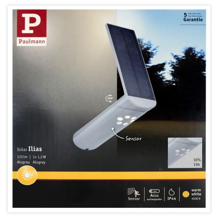 Paulmann 94261 - LED/1,2W IP44 Solárne nástenné svietidlo so senzorom ILIAS 3,7V