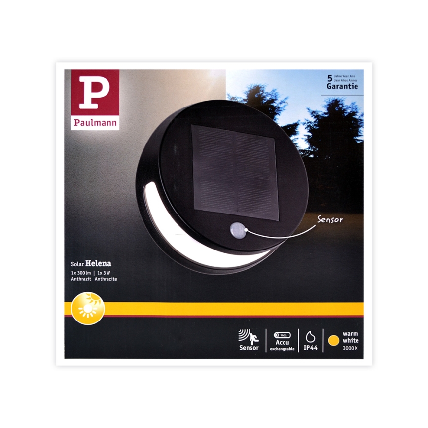 Paulmann 94265 - LED/3W IP44 Vonkajšie solárne svietidlo so senzorom HELENA 3,7V 1800 mAh