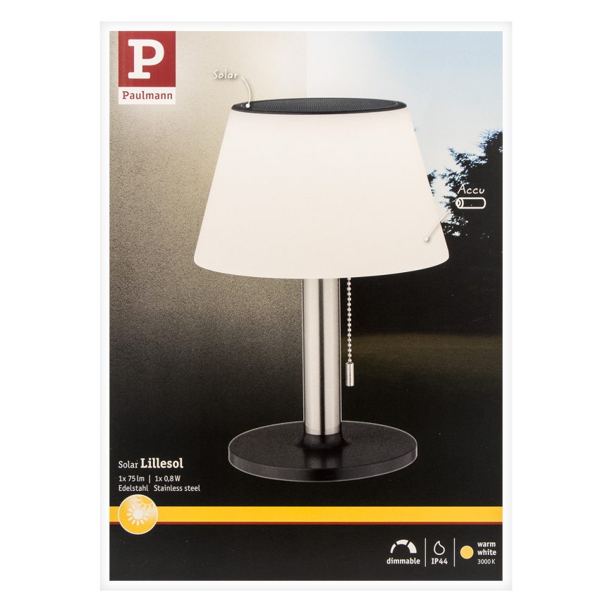 Paulmann 94309 - LED/0,8W IP44 Stmievateľná solárna lampa LILLESOL 3,7V 2000 mAh