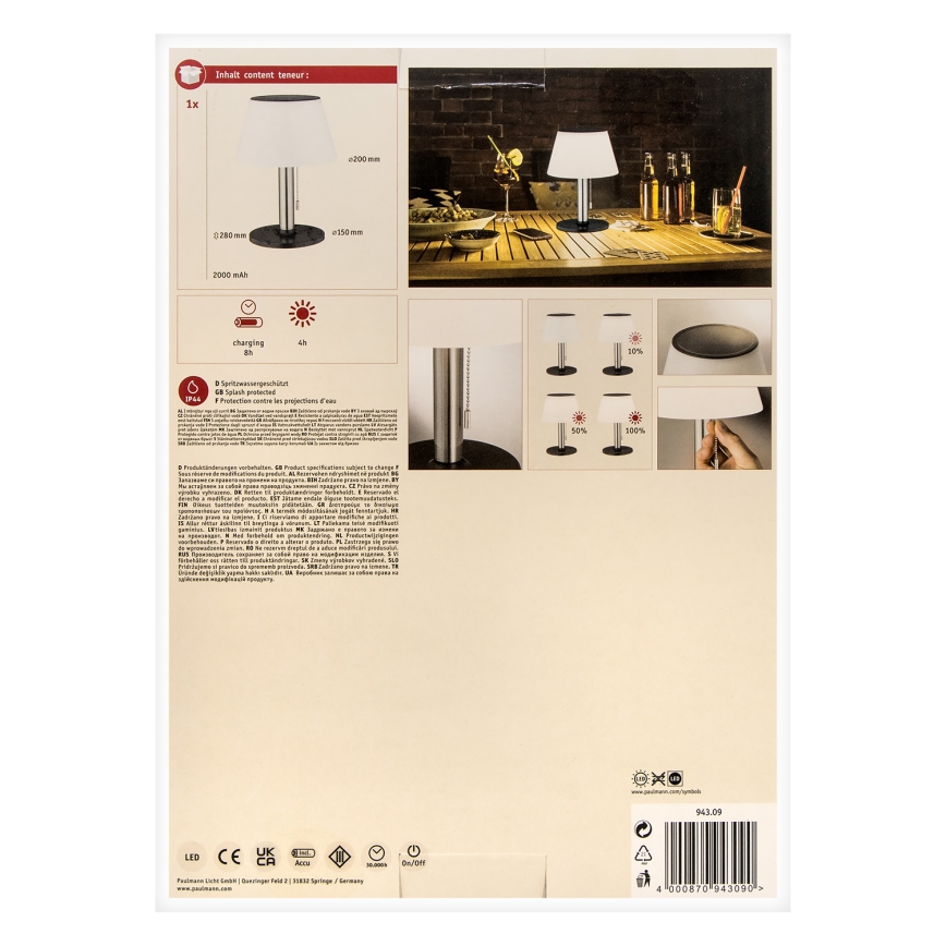 Paulmann 94309 - LED/0,8W IP44 Stmievateľná solárna lampa LILLESOL 3,7V 2000 mAh