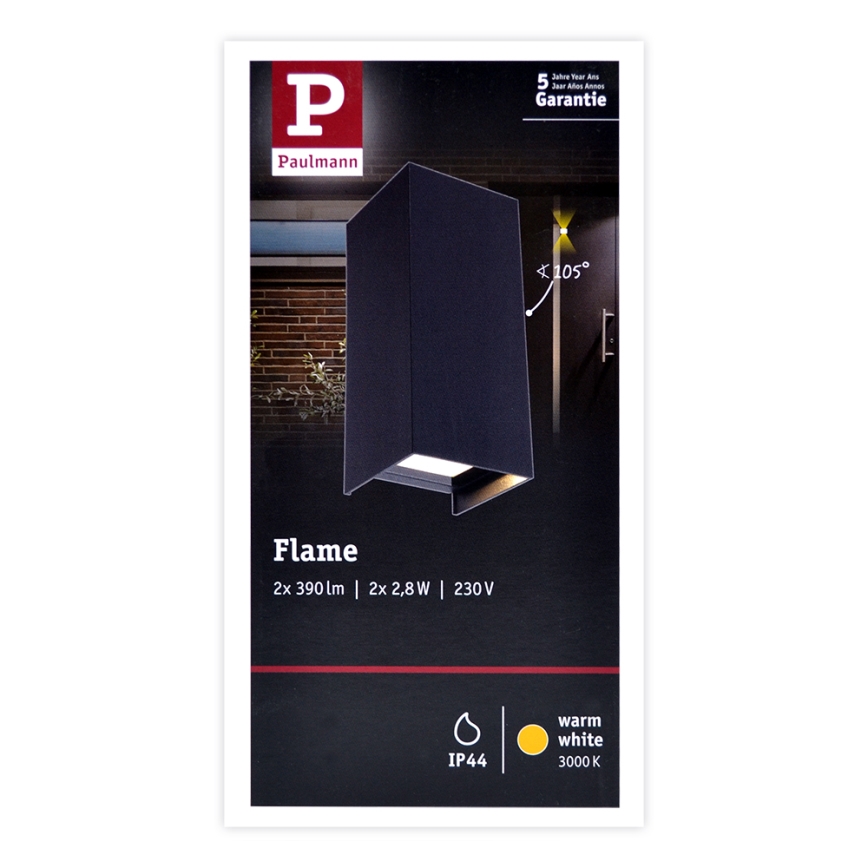 Paulmann 94326 - 2xLED/2,8W IP44 Vonkajšie nástenné svietidlo FLAME 230V