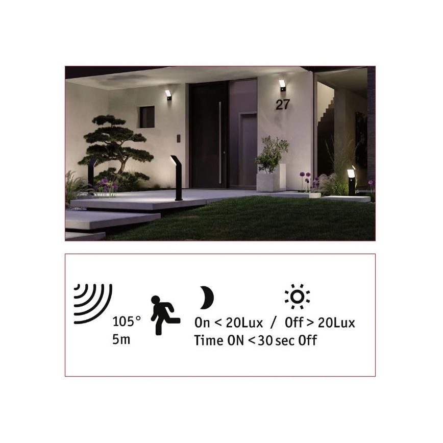 Paulmann 94403 - LED/10W IP44 Vonkajšia lampa so senzorom ADYA 230V