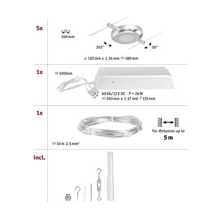 Paulmann 94414 - SADA 5xLED/4,5W Bodové svietidlo do lankového systému ROUNDMAC 230V chróm