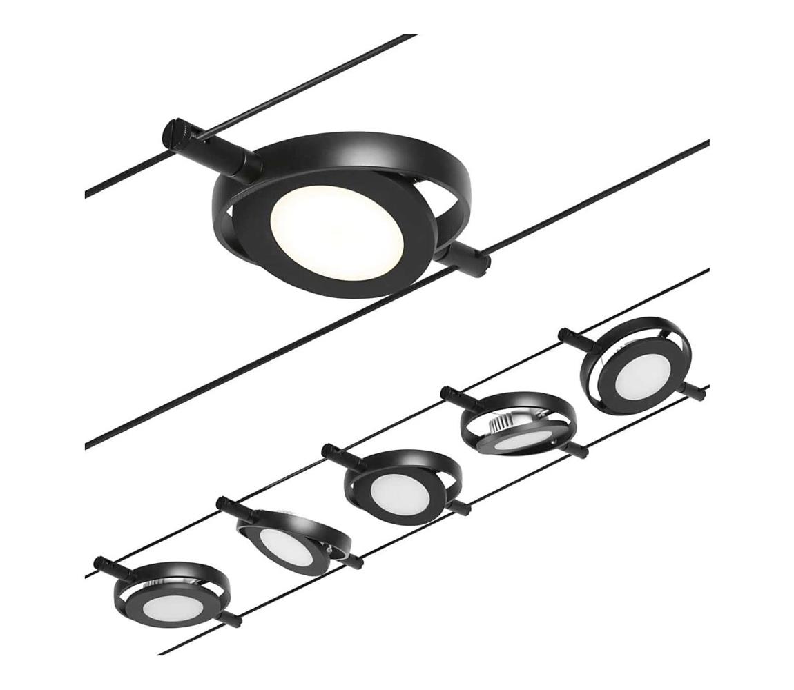 Paulmann 94418 - Sada 5xLED/4,5W Kompletný lankový systém ROUNDMAC 230V čierna 94418