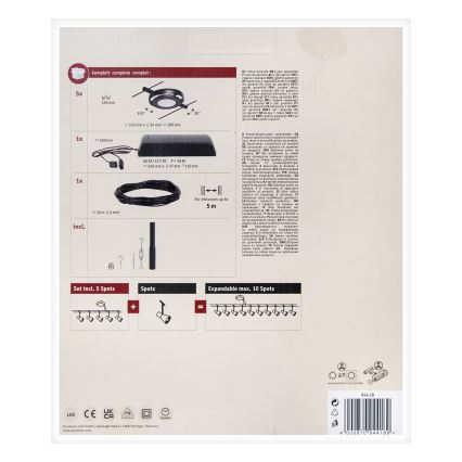 Paulmann 94418 - Sada 5xLED/4,5W Kompletný lankový systém ROUNDMAC 230V čierna