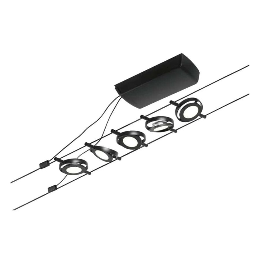 Paulmann 94418 - Sada 5xLED/4,5W Kompletný lankový systém ROUNDMAC 230V čierna